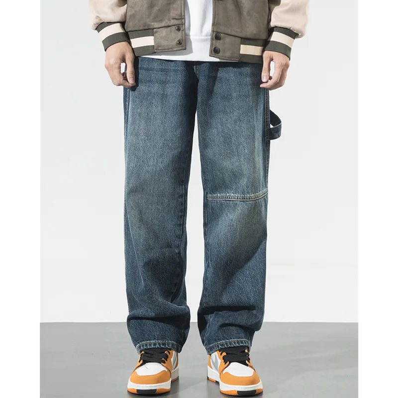 Men Clothing 2022 New Pattern Recreational Vintage Broad Leg Blue Jeans Straight Cylinder Large Loose Cargo Pants Autumn Women