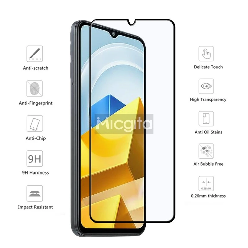 Закаленное стекло 9H для POCO M5 защитная пленка экрана переднее с защитой от царапин