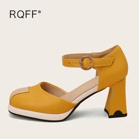 plus size shoes for women 2022 summer new fashion retro square toe 8cm block high heels handmade buckle strap dress sandals red