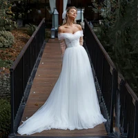 sodigne boho wedding dresses simple off shoulder tulle backless bridal gowns plus size beach party dress women 2022