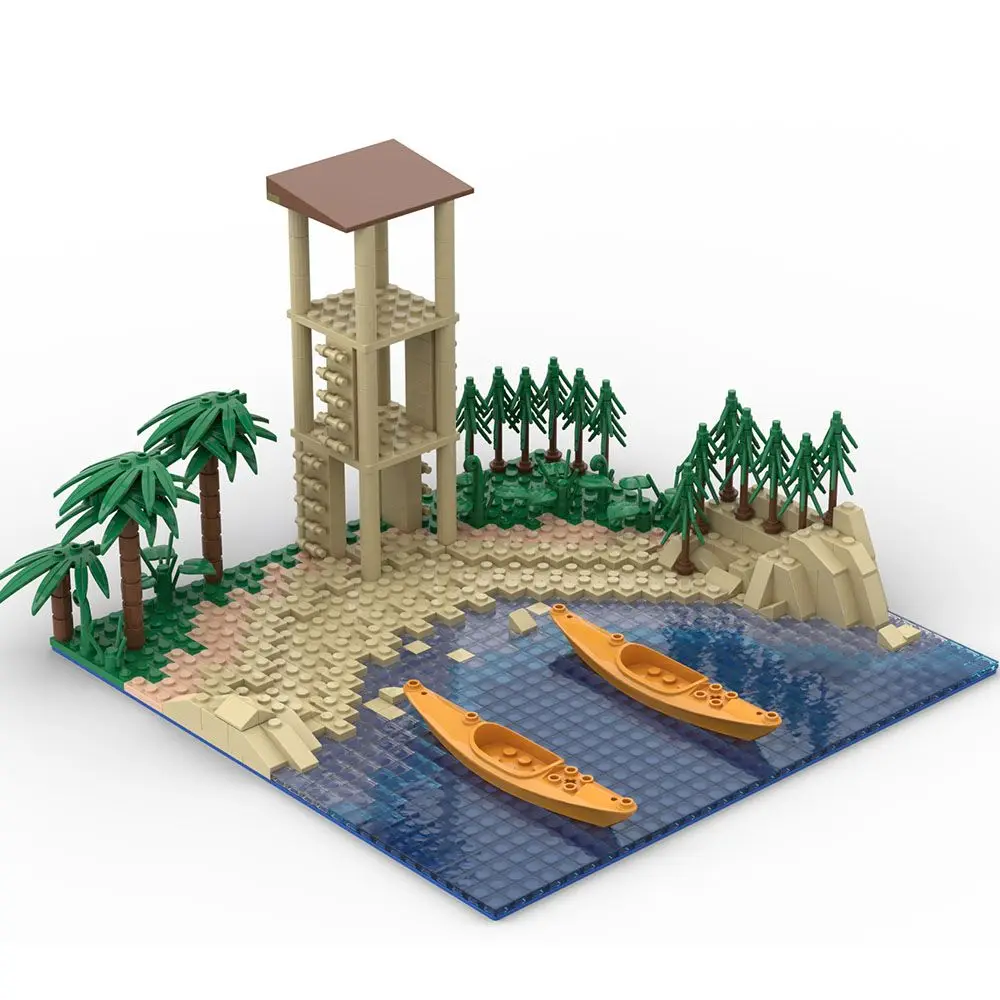 

WW2 Military Series Island Beach Watchtower Rubber Boat DIY Accessories Building Blocks Bricks Toys Gifts