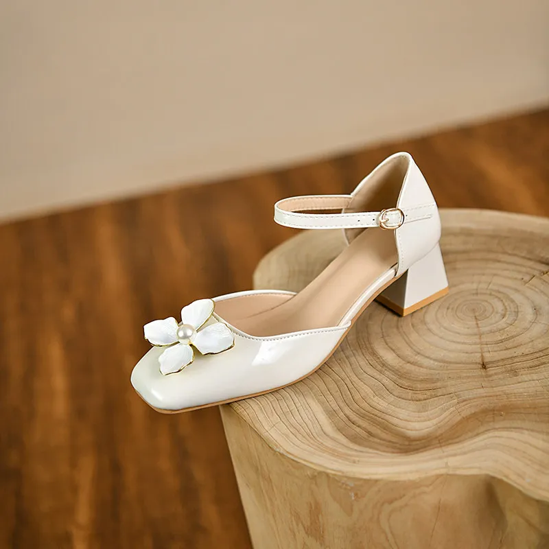 

Женские босоножки на блочном каблуке, универсальные туфли на среднем массивном каблуке, бежевые туфли с закрытым носком, обувь для комфорта...