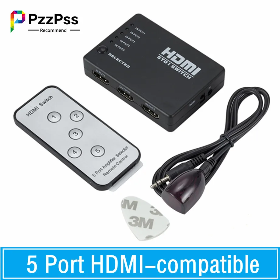 

5 Port HDMI-compatible Switch 1080p Selector Splitter Hub With IR Remote Controller For HDTV DVD BOX HDMI Switcher 5 In 1 Out