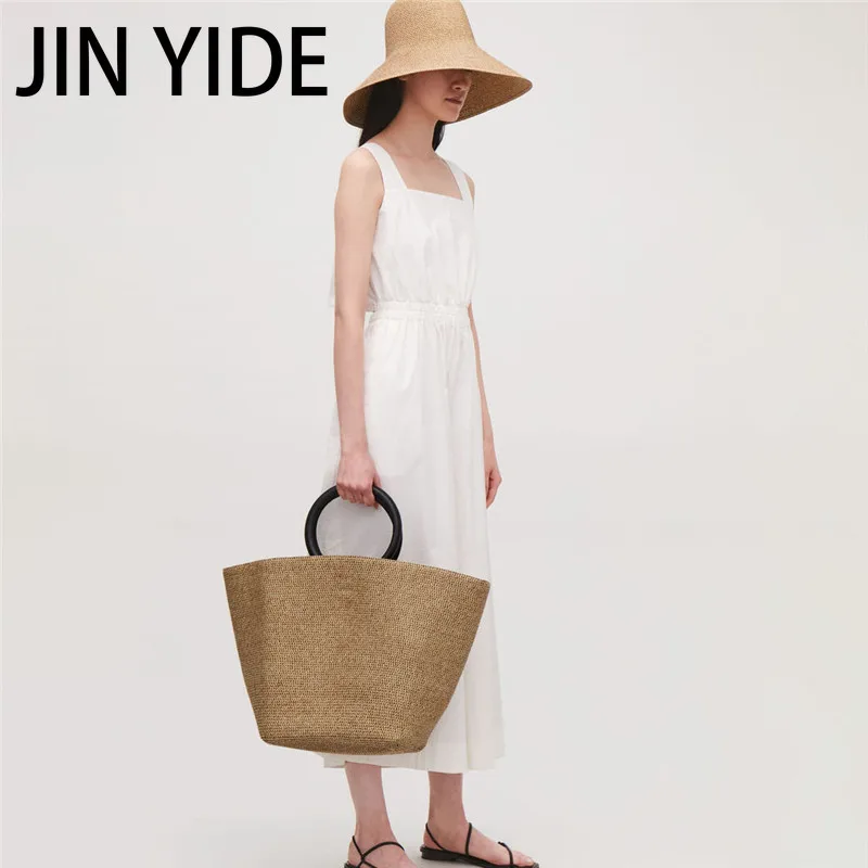 

JIN YIDE Straw Bag Women Handbag Bohemia Beach Bag Handmade Wicker Woven Shopper Tote Large Capacity Rattan Shoulder Messenger