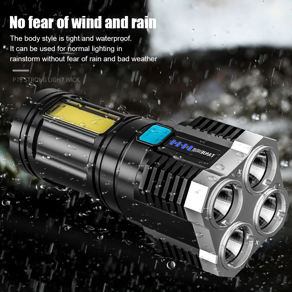 

4 LED+COB Beads Portable Strong Flashlight USB Rechargeable Power Display Multifunctional Torch for Household Outdoor Camping