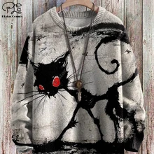 3D 프린팅 할로윈 시리즈 무서운 검은 고양이 패턴 못생긴 스웨터, 스트리트 캐주얼 겨울 스웨터, 따뜻한 신제품, 유니섹스 M-1