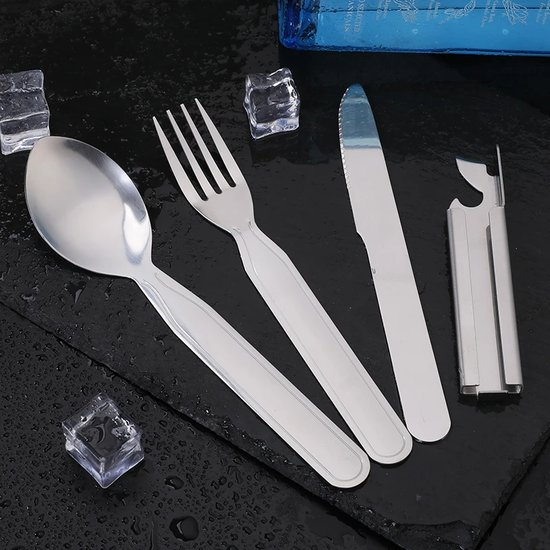 

4pcs/set Portable Stainless Steel Tableware fold knife utensil spoon set Spoon Fork Knife Dinnerware Camping Cooking flatware