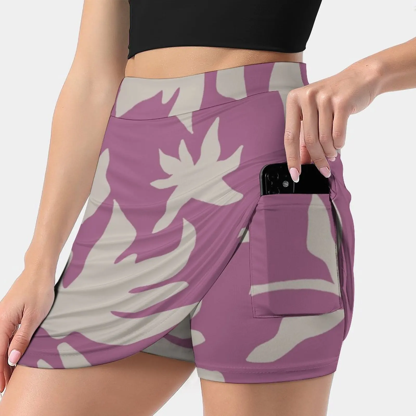 Джамбо-узор с цветочным принтом и листьями/светло-серый на фиолетовом