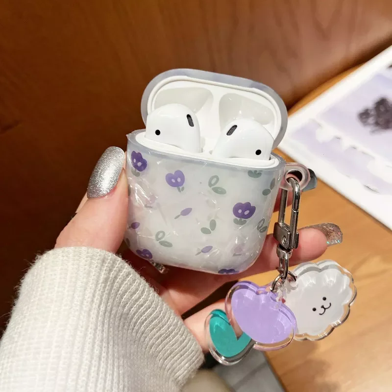 

For AirPods Pro /AirPods 1 2 Case Cute Korean bear flower tulip Pendant headphone case For Airpods pro silicone Earphone Cover