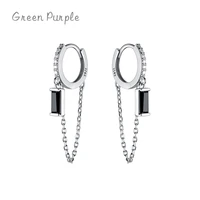 green purple real s925 sterling silver bohemian square zircon tassel long stud earrings for women punk party jewelry accessories