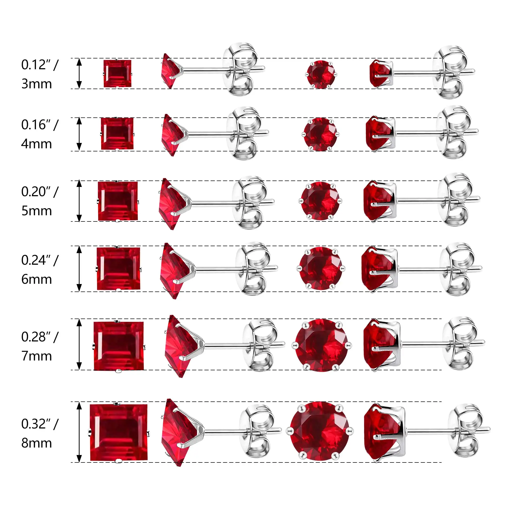 Stainless Steel Stud Earrings For Women Men Hypoallergenic Red Sets Multipack Cubic Zirconia Earrings Studs 3-8mm images - 6