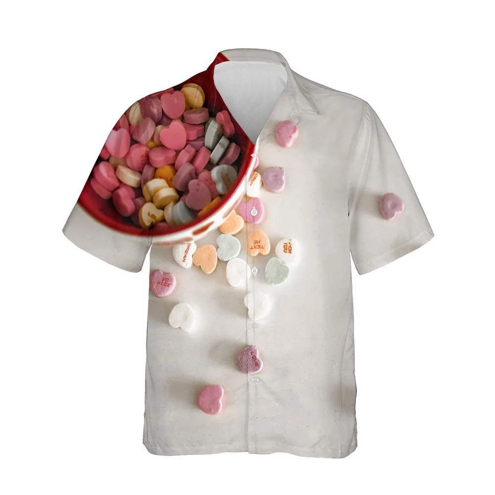 Jumeast New 3D Summer Hawaiian Short Sleeve Shirts For Men Clothing Love Collection Oversized Casual Blouses Streetwear Clothing