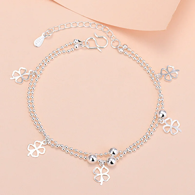 Женский браслет из серебра 925 пробы с изображением травы на удачу | Украшения и