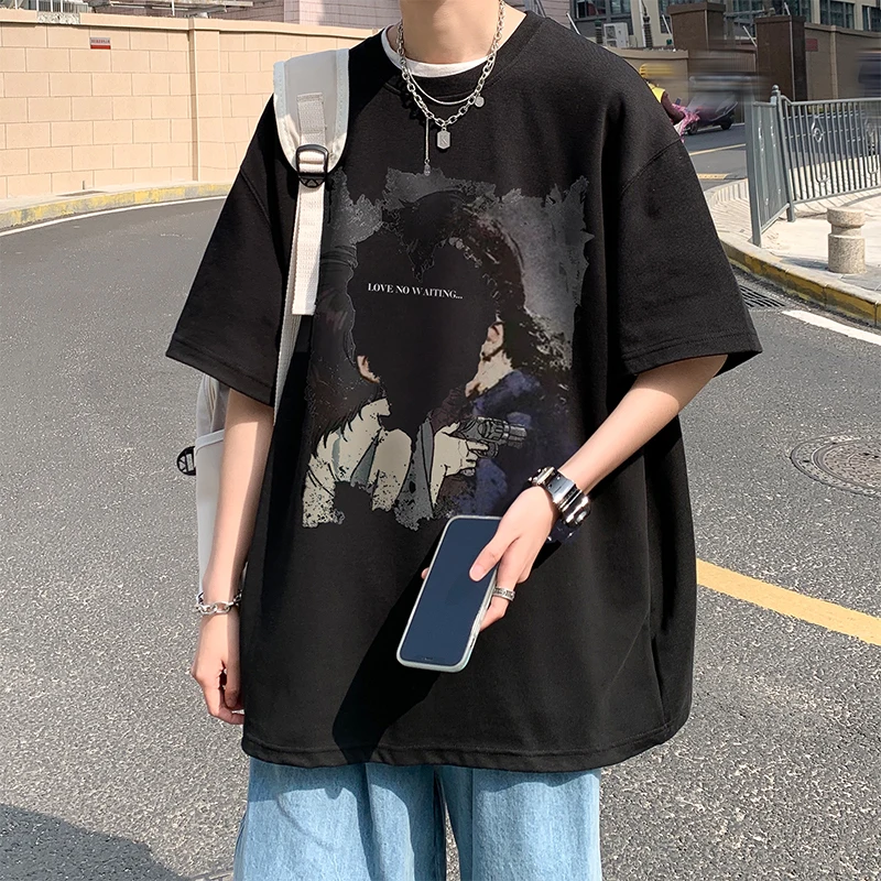 

Тяжелая футболка, мужская летняя одежда, модные мужские хлопковые топы с коротким рукавом 3/4 в американском стиле