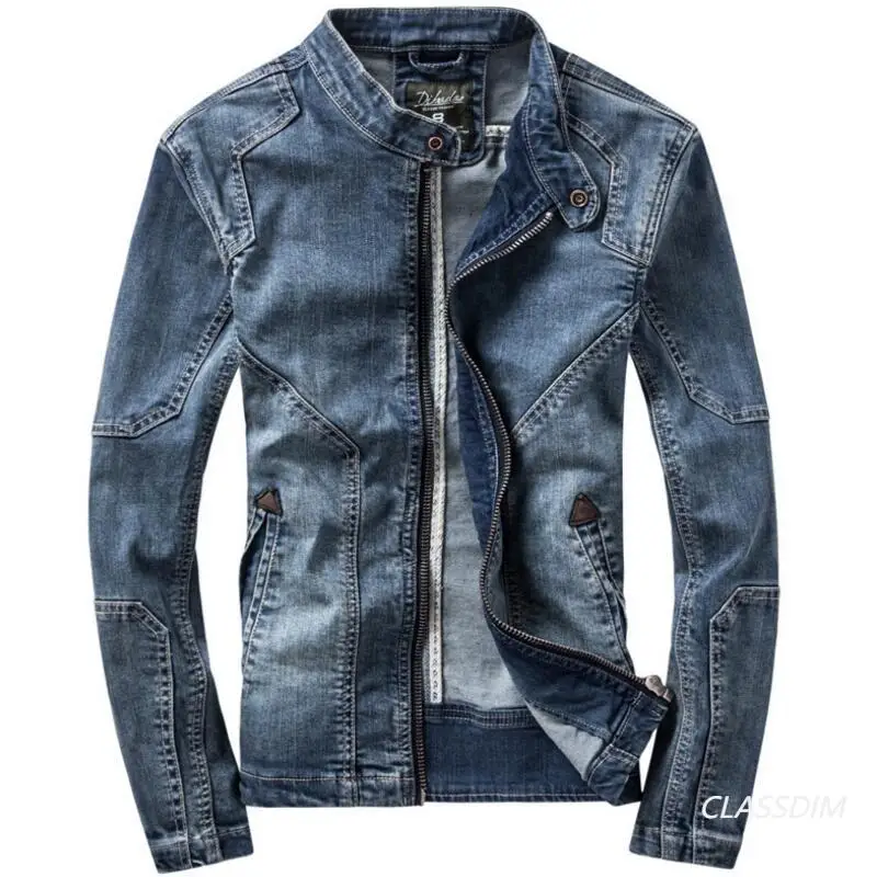 

Men Slim Fit Denim Jackets Stand-up Collar Denim Coats New Spring Autumn Blue Jeans Jackets High Quality Male Stretch Jacket 3XL
