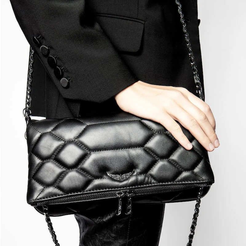 

Hot ZADIG Leather Shoulder Bags For Women Crossbody Bag Wing DecorationTwo Chains Straps Flap Zipper Sacàbandoulière femme