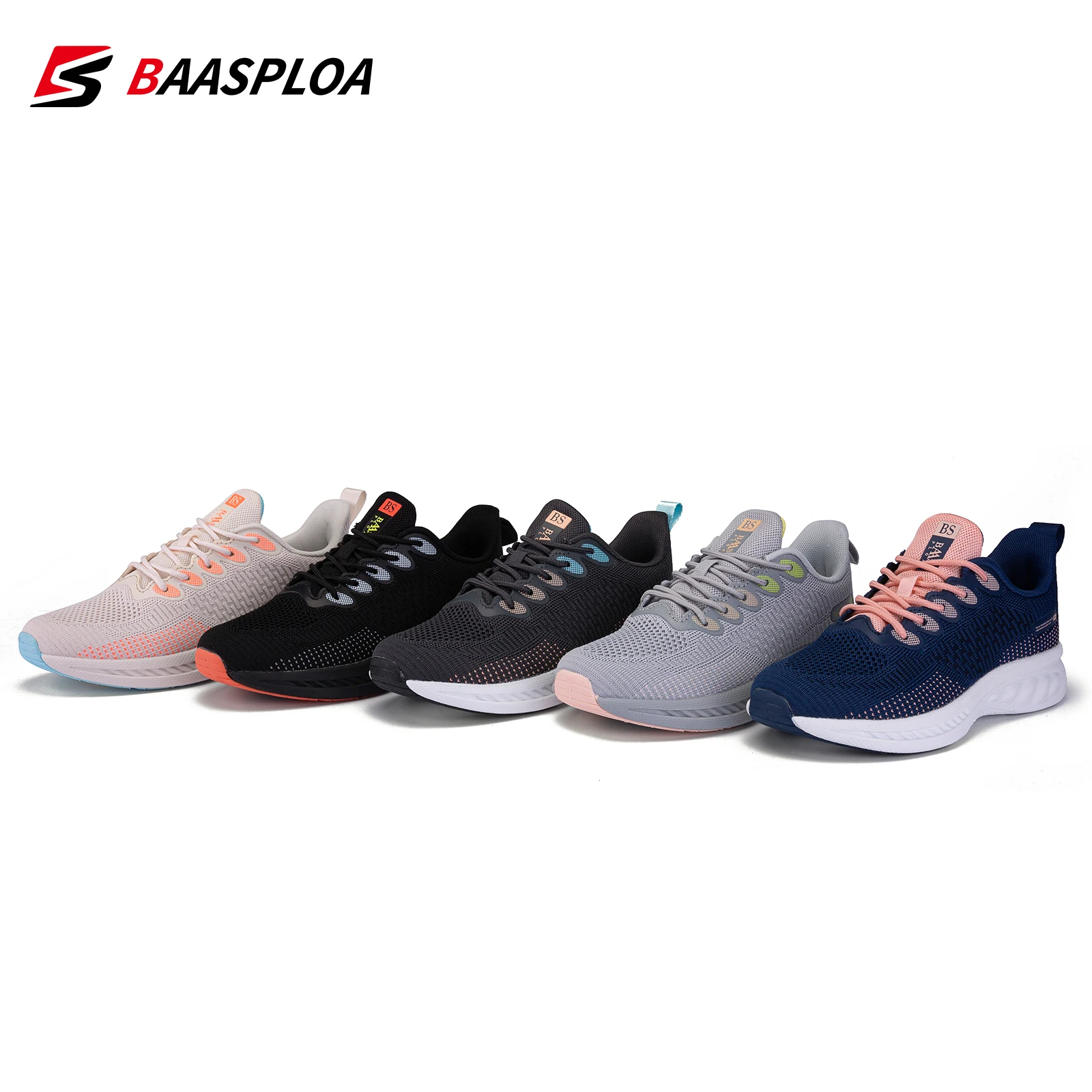 Baasploa 2022 New Women Fashion Sneaker Light Knit Running Shoes Female Tenis Sneaker Comfortable Walking Shoes