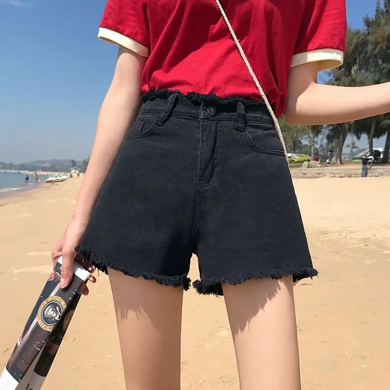 Denim Shorts Female 23 Summer Show Thin Everything with High Waist A Word Wide Leg Loose Net Red Casual Pants Biker Shorts Women