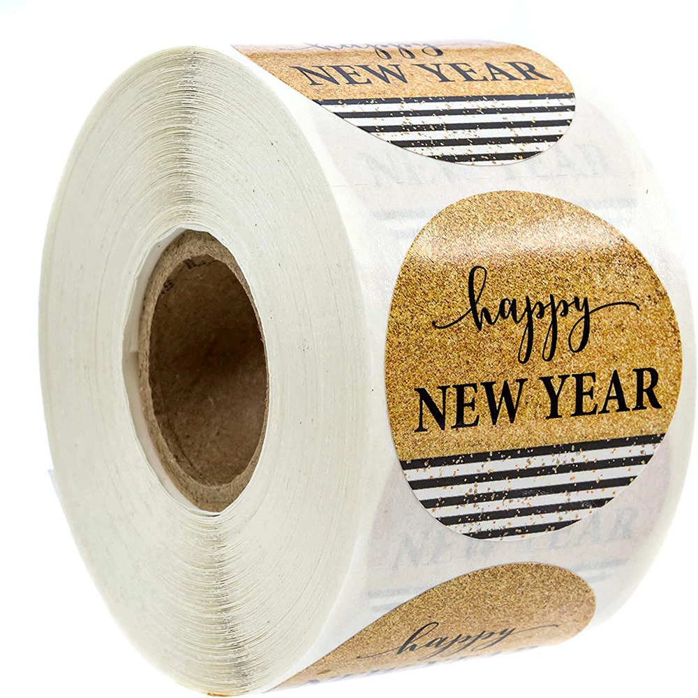 

500pcs 1.5 Inch Happy New Year Sticker Sealing Sticker 8 Patterns Gift Decoration Sticker Scrapbooking Supplies Gift Wrapping