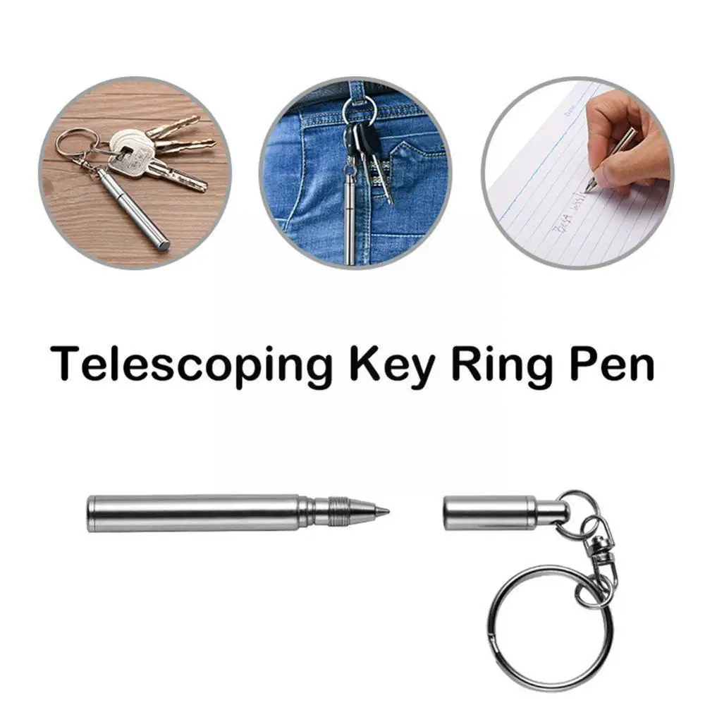 1pc Mini Metal Ring Steel Telescopic Pen Ball Point Telescoping Tool Chain F6l5 | Канцтовары для офиса и дома