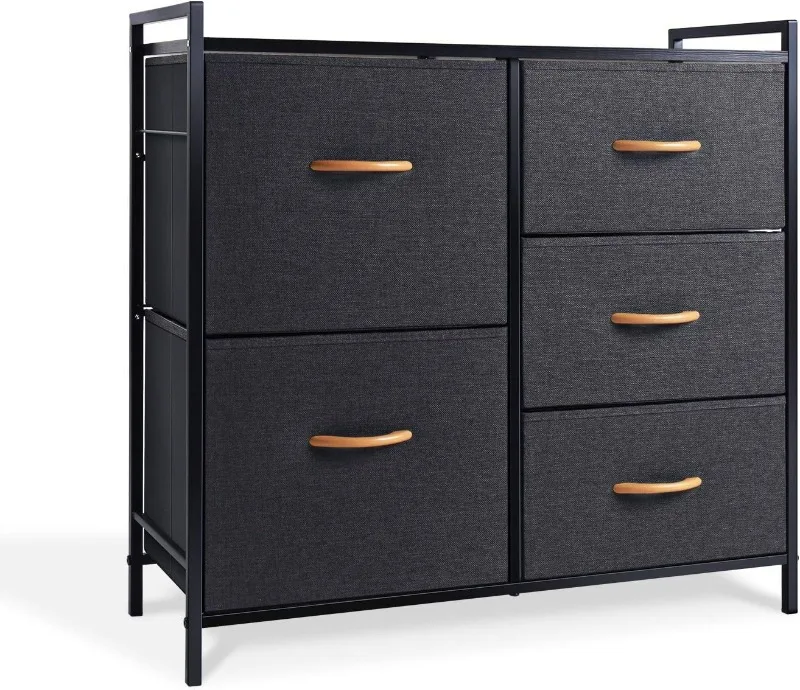 

Dresser for Bedroom with 5 Drawers, Dresser for Closet, Living Room, Nursery, Chest of Drawers with Sturdy Steel Frame