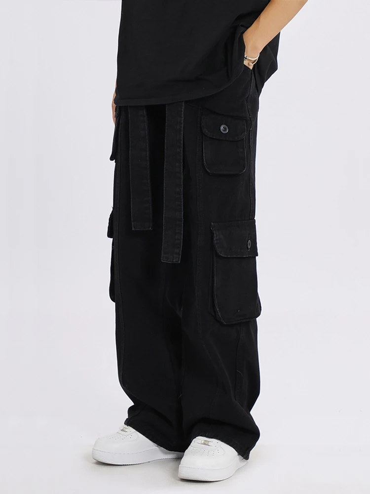 Europe And America Street Multi Pocket Cargo Pants Men'S Y2k High Street Popular Men'S Trousers Hiphop Mop Pants Casual Pants
