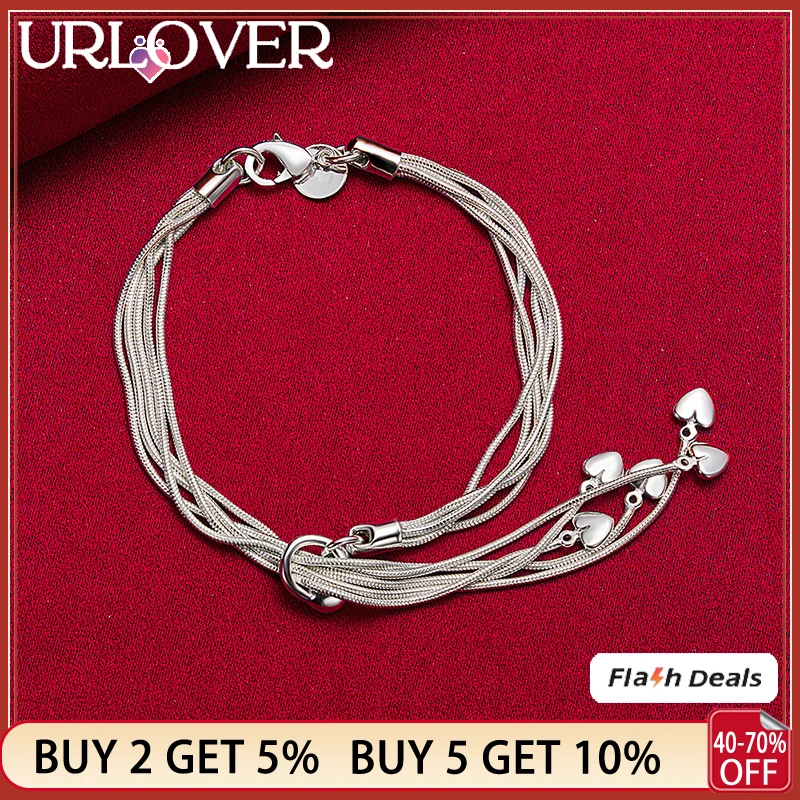 

925 Stamp Silver Color 20cm Snake Chain Small Heart Pendant Bracelets For Women Party Birthday Jewelry Wedding Accessories Gift