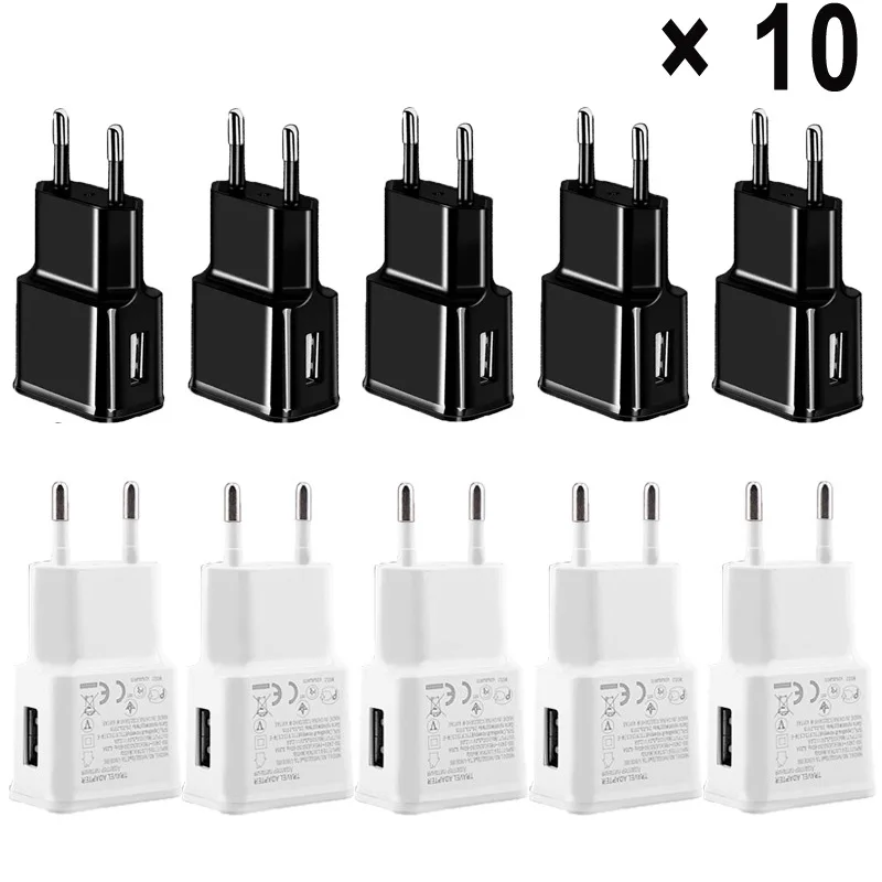 

10Pcs 5V 2A USB Charger Travel Wall EU US Plug Power Adapter For Samsung A12 A32 A52 A72 5G S10 S9 S8 + S7 S6 S5 Mobile Phones