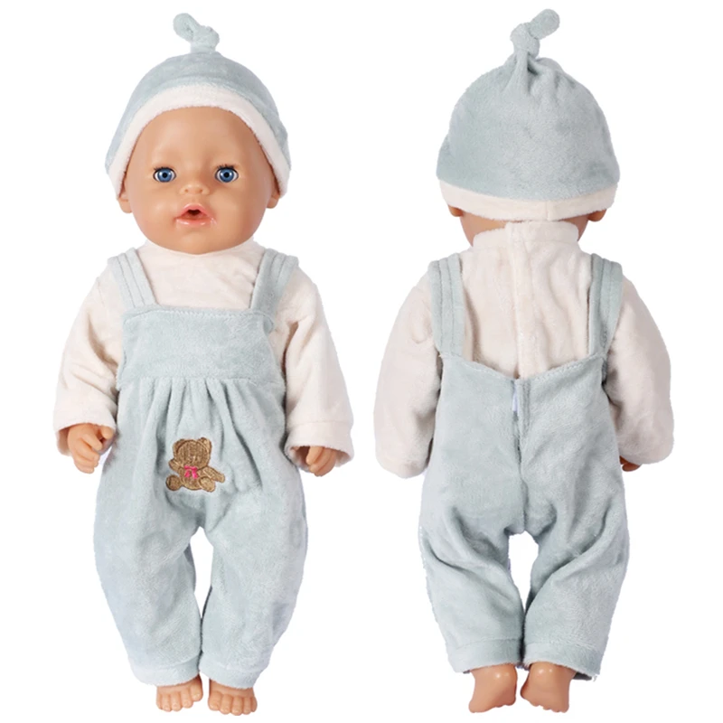 

Doll Clothes for 17 Inch Dolls Overalls New Born Baby Doll Outfit with Hat Fit 40-43cm Doll American Girl Doll Accessories Gift