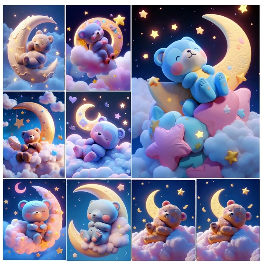 

Cartoon Diamond Painting Cross Stitch Complete Kit Sleeping Bear Full Square Mosaic Fantasy Paintings Kid's Room Décor