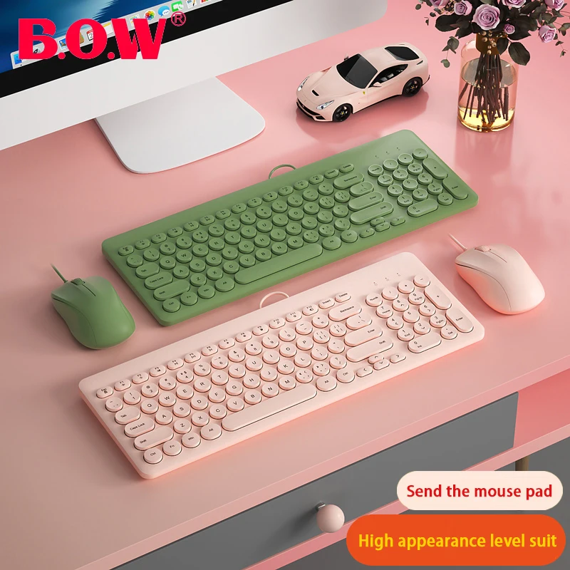 

Беспроводная клавиатура и мышь для ноутбука Bow Hangshi, бесшумная проводная клавиатура с USB-разъемом для настольного компьютера, особенная меха...