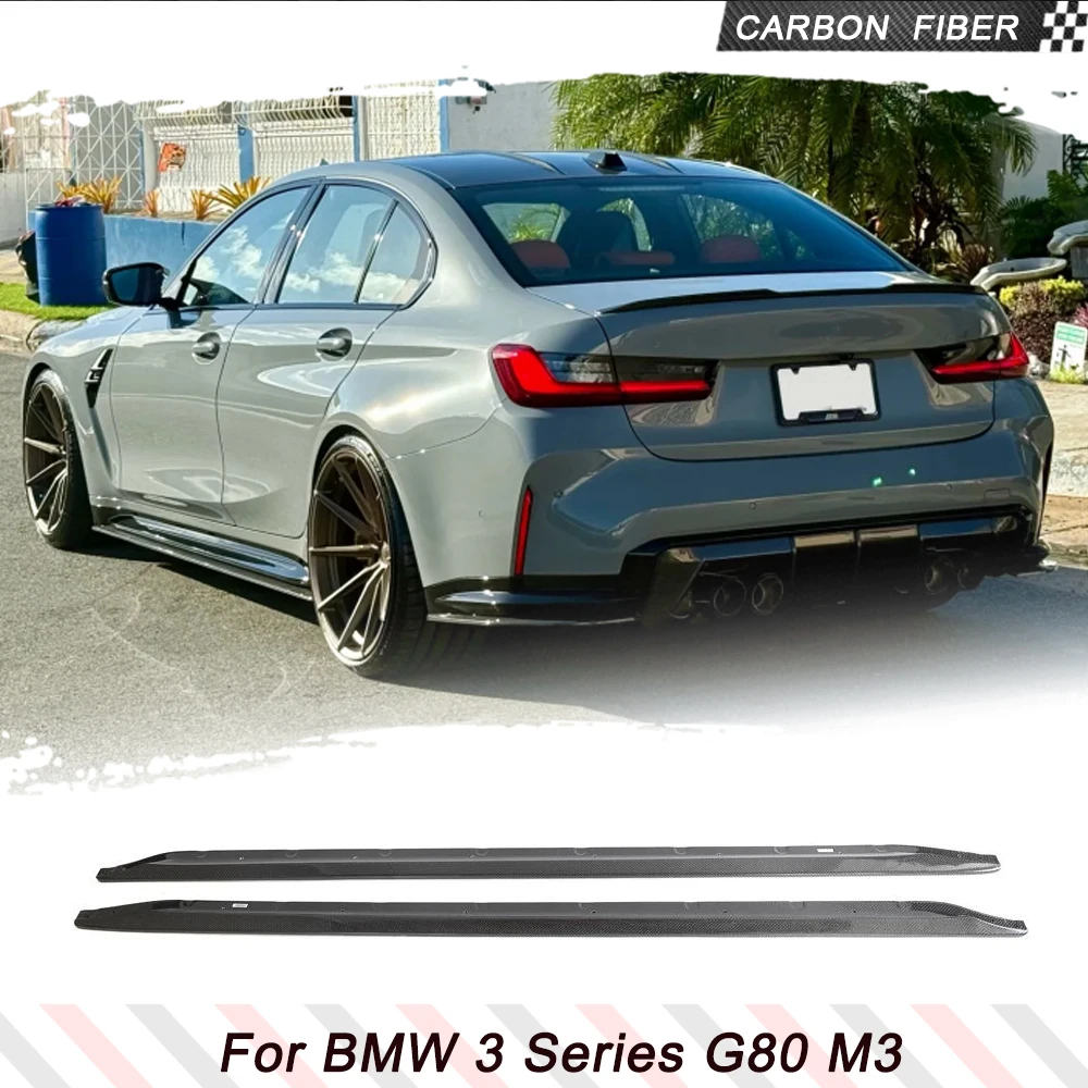 

Боковые юбки из углеродного волокна, комплекты кузова для BMW 3 серии G80 M3 2019-2022, автомобильные боковые дверные бамперы, удлинители губ
