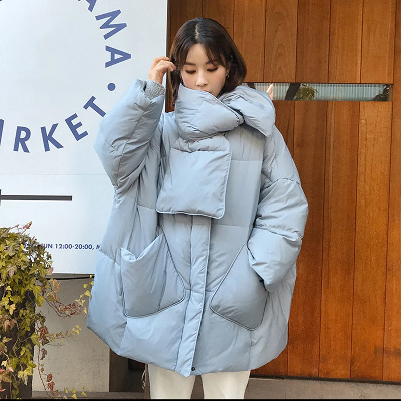 2023 Winter Scarf Jackets 90% White Duck Down Coats Overcoat Women O-Neck Loose Thick Parkas Female Warm Snow Outerwear Clothing