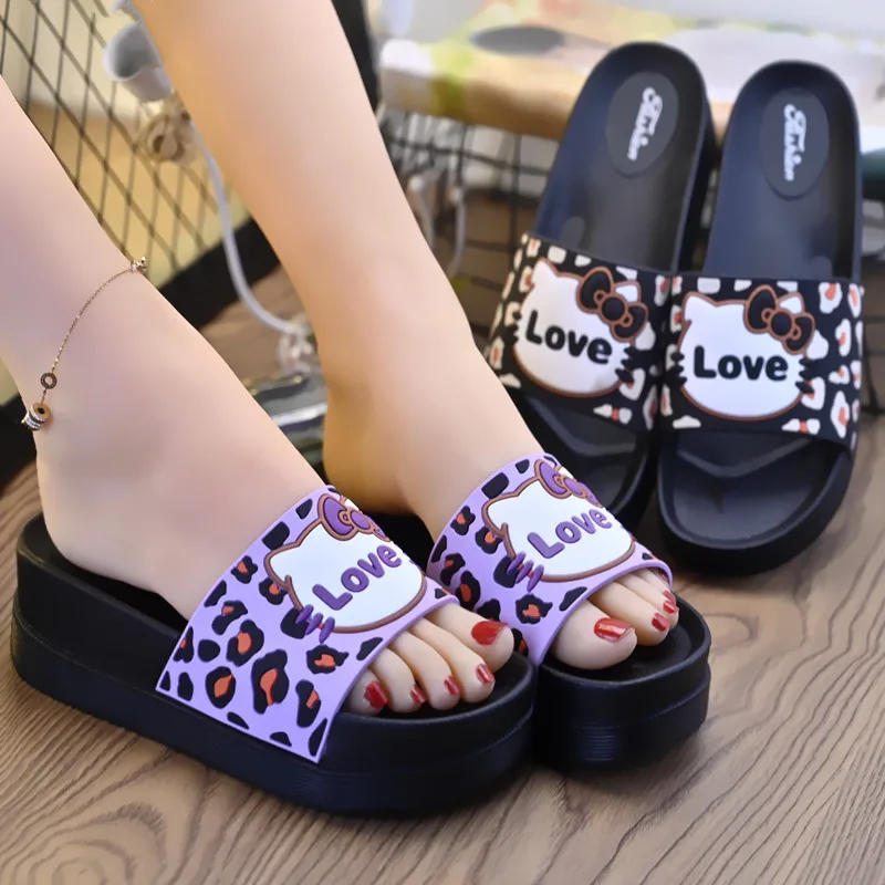 

2022 Summer Outside The New Cartoons Lovely Cat Slides Thick Bottom Fashion Women Shoes Shallow Casual Med (3cm-5cm) Flip Flops
