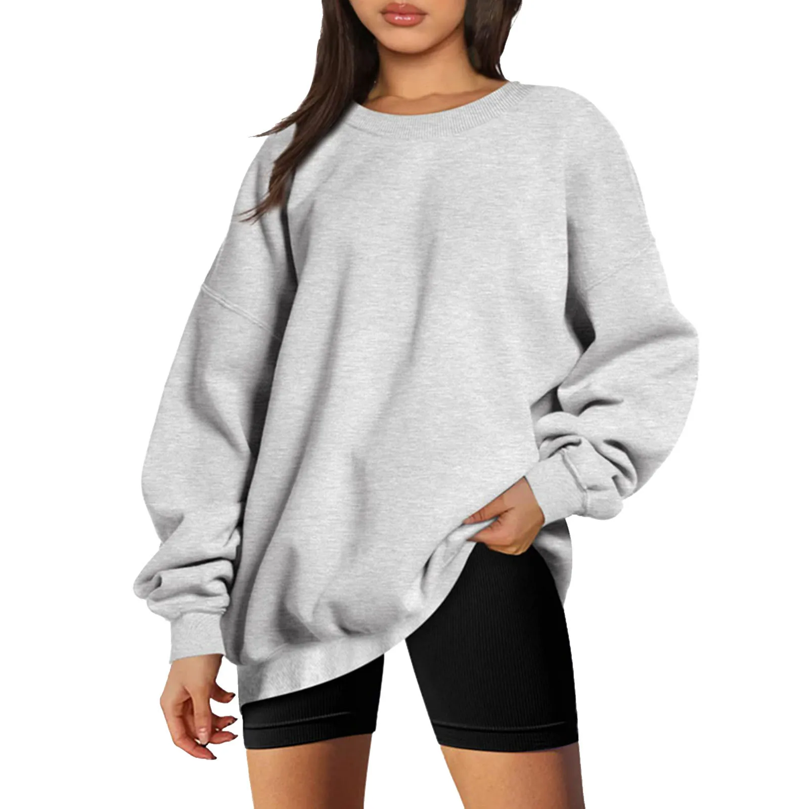 

Womens Solid Color Sweatshirts Drop Sleeve Oversize Hoodless Pullover Loose Crew Neck Autumn And Winter Loose Top Pullovers Tops