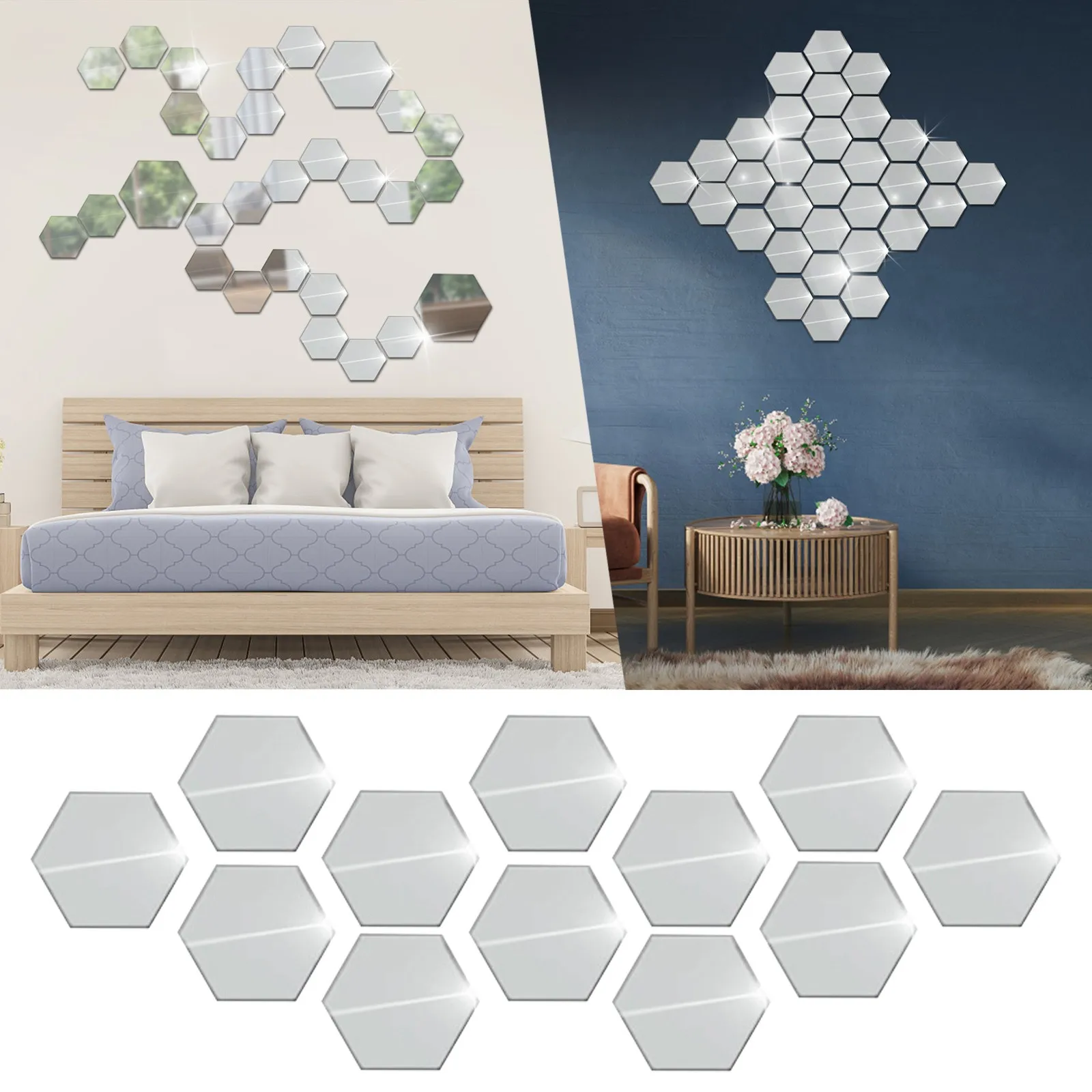

Hexagon Acrylic Mirror DIY Wall Sheet Decor for Living Room Stick on Wall Decorations for Bedroom Mirror Stickers for Mirrors