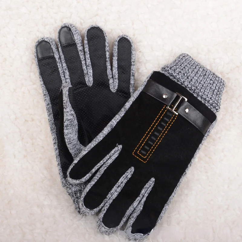 

Мужские осенне-зимние перчатки из натуральной кожи для активного отдыха, велоспорта, кемпинга, рыбалки, плотные тканые теплые мотоциклетны...