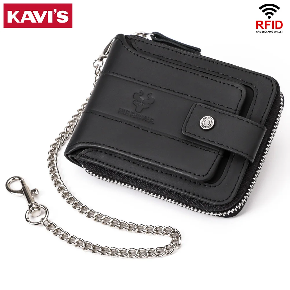 Мужской Кошелек KAVIS RFID Из Натуральной Коровьей Кожи С Карманом Для Монет