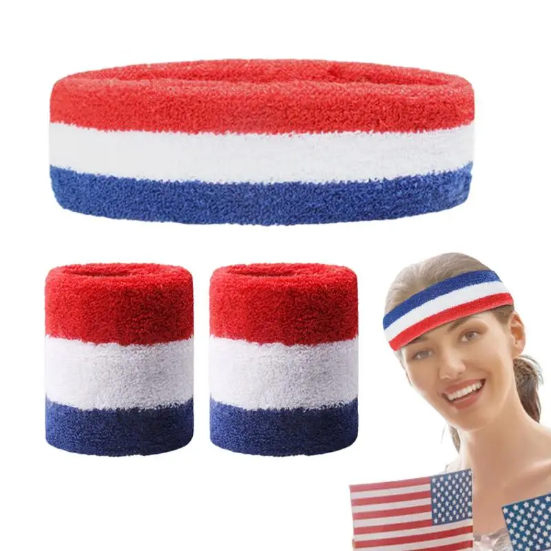 

4th Of July Headband Cotton American Sweatbands For Wrist And Head Breathable Sweat-Absorbent Bands For Running Gym Basketball