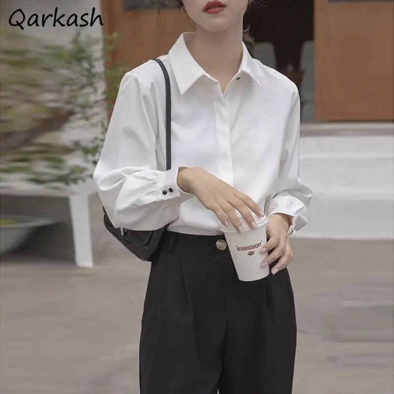 

S-3XL Shirts Women Pure Long Sleeve Street Style Autumn Fashion Ladies Inside Tender Ins Office-look Basic Blusas Ulzzang Chic