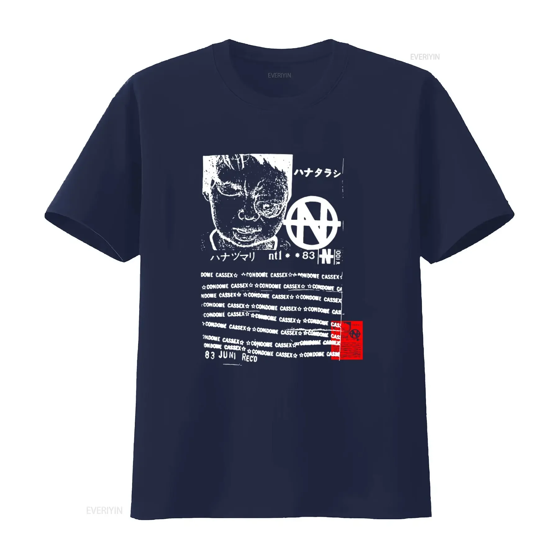 Фото Футболка Hanatarash Japanese Noise с принтом Condome Cassex Boredoms Yamantaka Eye, винтажная, с эффектом потертости, модная, слегка дышащая, мужская №4