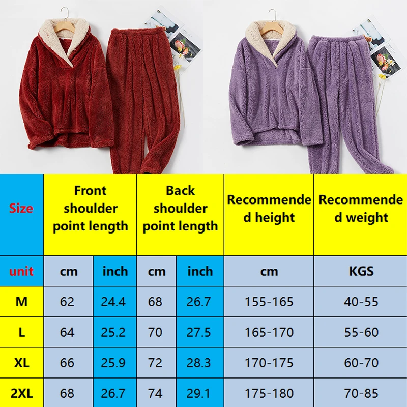 New Winter Coral Fleece Pajama Sets Tops +Pants Red Small Lapel Long Sleeve Flannel Sleepwear Women Thicken Warm Housewear