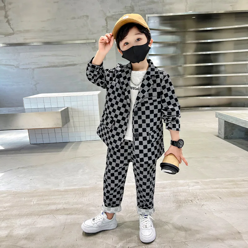 Весенне-осенний костюм джентльмена для маленьких мальчиков черно-зеленый