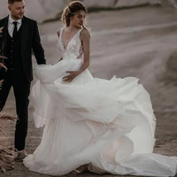 white transparent o neck wedding dress applique floral dress with lace women dress for bridal layered evening dresses with train