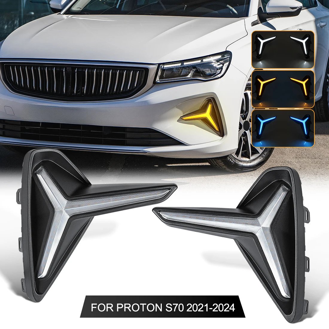 

2 Шт. ДХО Для Geely Emgrand/Proton S70 2021-2024, Передние Бамперные Дневные Ходовые Огни, Указатели Поворота