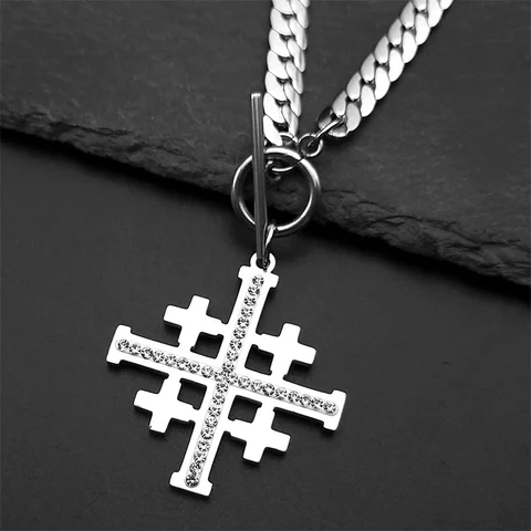 JYTF Амулет крест из нержавеющей стали со стразами