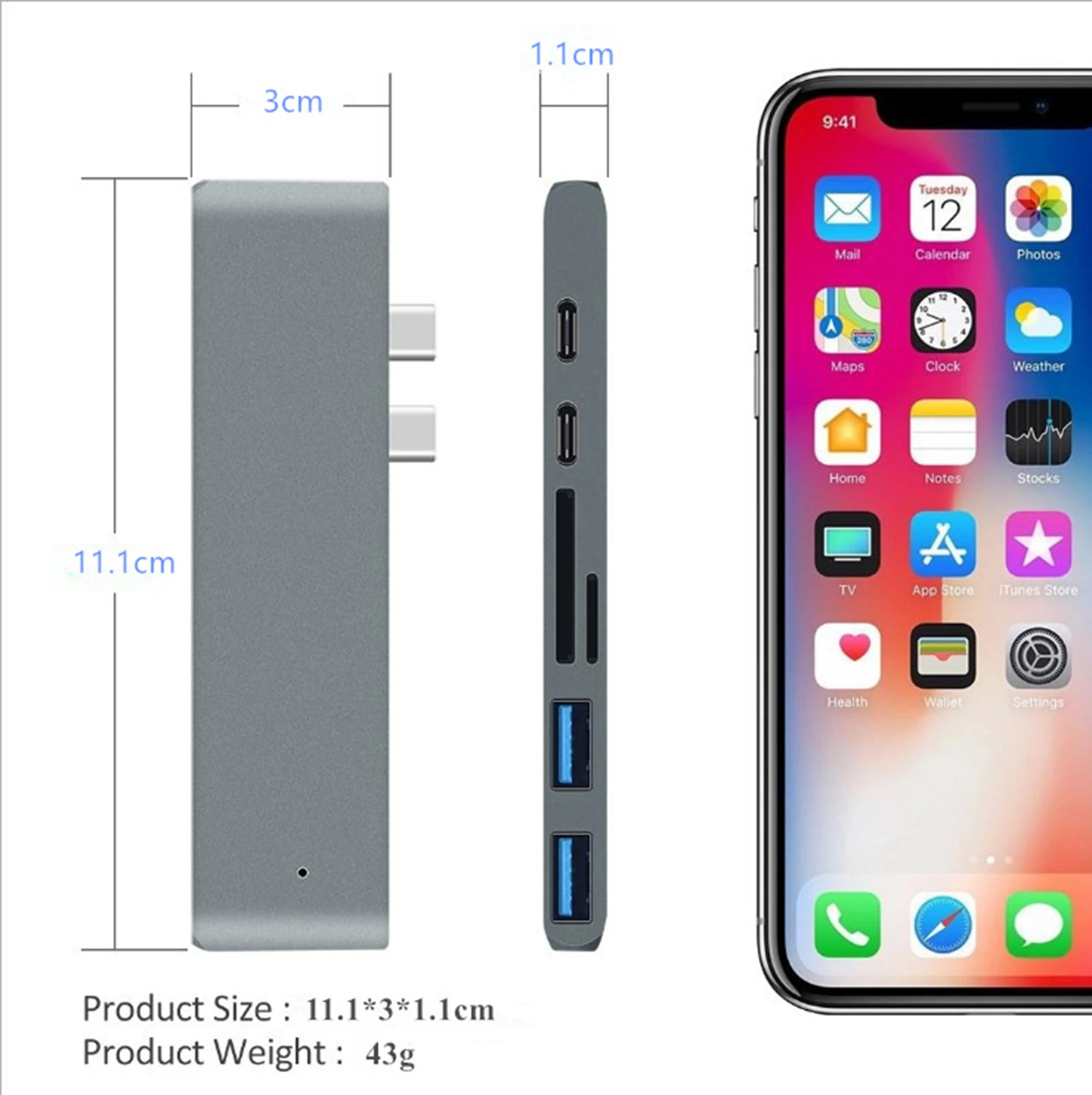 

USB Type C HUB Dual USB-C To HD MI-compatible USB PD 3.0 SD For MacBook Pro Adapter 3 Dock USB C 3.1 Type-C Silver/grey