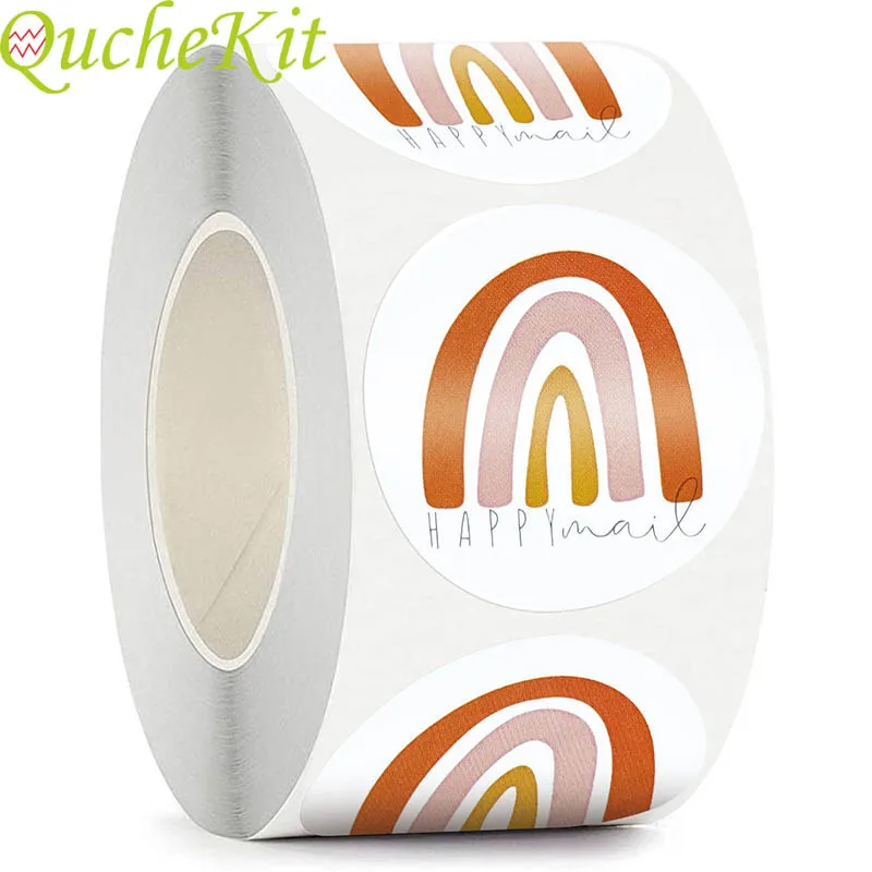 

1,5 дюймов, 500 шт., радужная наклейка счастливой почты для деловой доставки, сумка, коробка для почтовых отправлений, конверт, подарок, значок для запайки