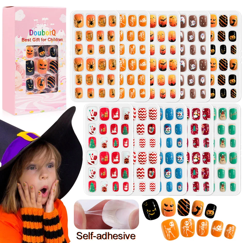 

120Pcs Kids Cartoon False Nails Tips Set Fake Nails Full Cover Press on Nails Children Nail Stickers Manicure Gift for Girls