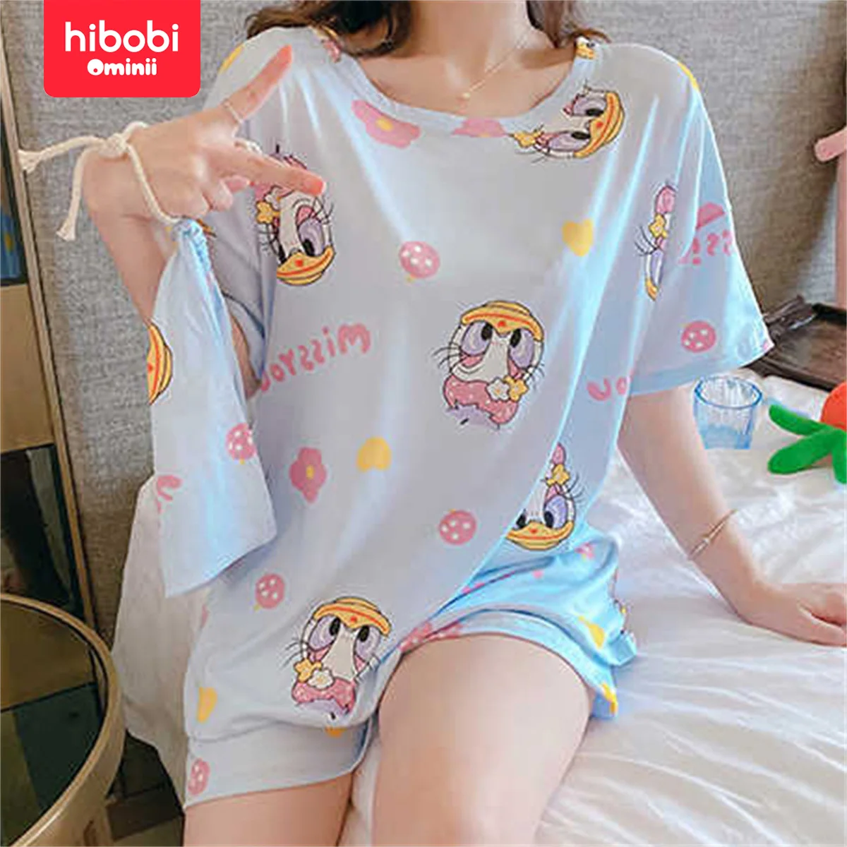 Hibobi женская летняя свободная одежда из полиэстера с короткими рукавами для